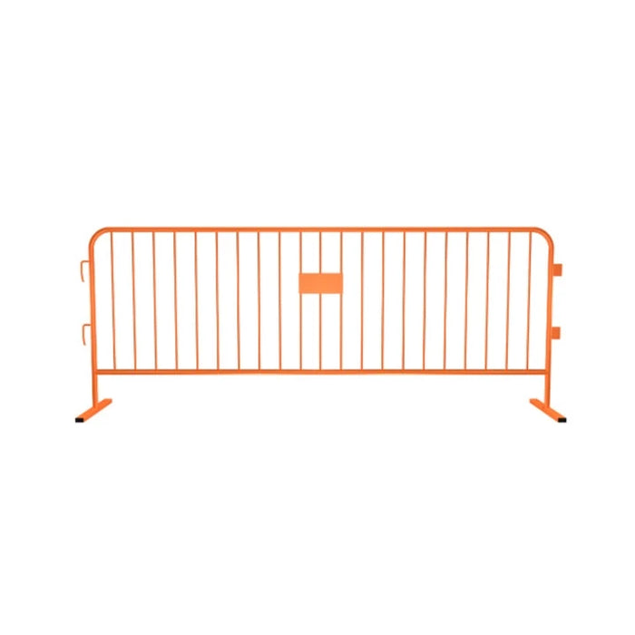 Crowdmaster® Crowd Control Powder Coated Steel Barricade - HD Flat Feet - 8.5 Ft Long - Orange