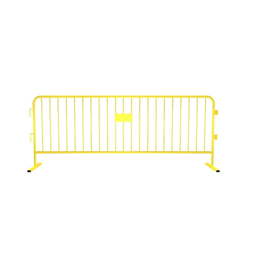 Crowdmaster® Crowd Control Powder Coated Steel Barricade - HD Flat Feet - 8.5 Ft Long - Yellow