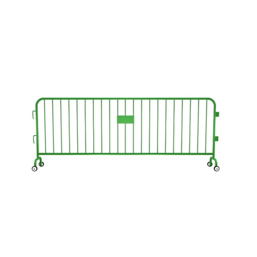 Crowdmaster® Crowd Control Powder Coated Steel Barricade - Roller Feet - 8.5 Ft Long - Green