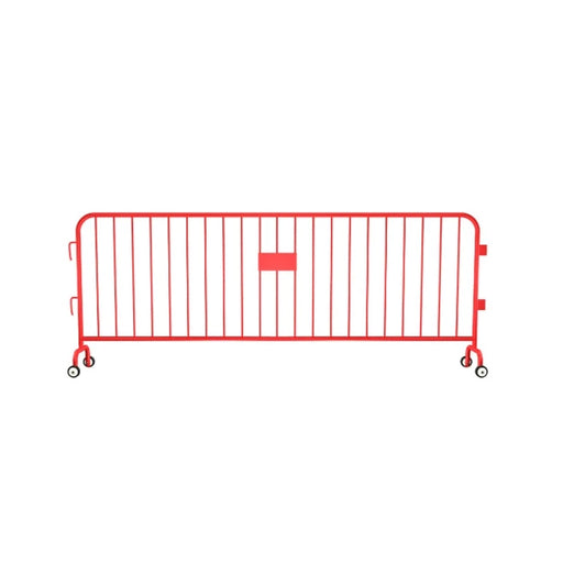 Crowdmaster® Crowd Control Powder Coated Steel Barricade - Roller Feet - 8.5 Ft Long - Red