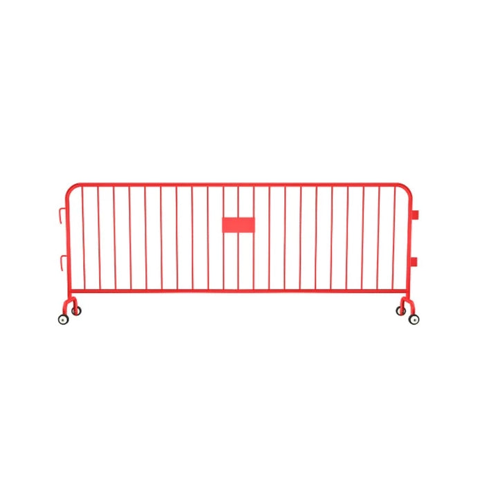Crowdmaster® Crowd Control Powder Coated Steel Barricade - Roller Feet - 8.5 Ft Long - Red