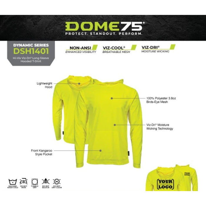 DOME75® DYNAMIC SERIES High Visibility Viz-Dri Long Sleeve Hooded T-Shirt - DSH1401