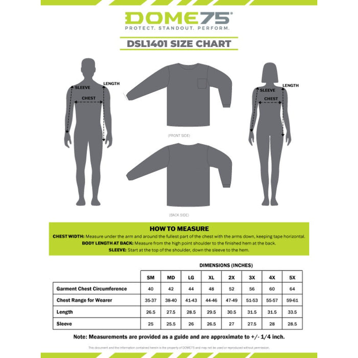 DOME75® DYNAMIC SERIES High Visibility Viz-Dri Long Sleeve Safety Shirt - DSL1401