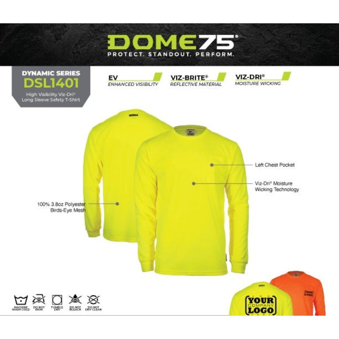 DOME75® DYNAMIC SERIES High Visibility Viz-Dri Long Sleeve Safety Shirt - DSL1401