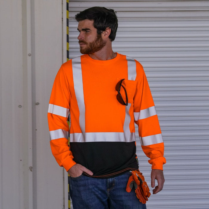 DOME75® DYNAMIC SERIES Hi-Vis ANSI Class 3 Black Bottom Viz-Dri Long Sleeve Safety Shirt - DSL1432