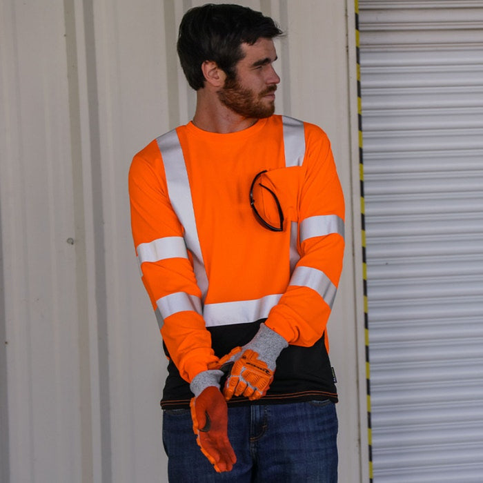 DOME75® DYNAMIC SERIES Hi-Vis ANSI Class 3 Black Bottom Viz-Dri Long Sleeve Safety Shirt - DSL1432