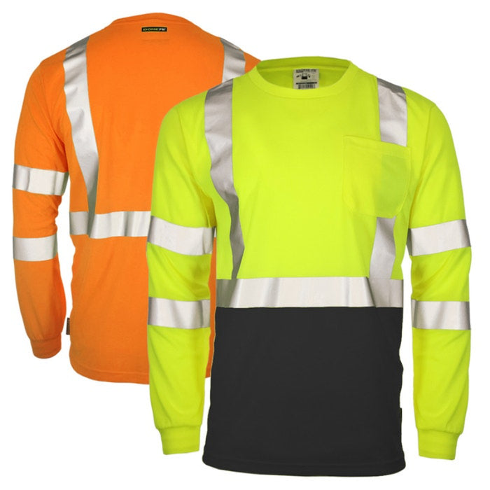 DOME75® DYNAMIC SERIES Hi-Vis ANSI Class 3 Black Bottom Viz-Dri Long Sleeve Safety Shirt - DSL1432