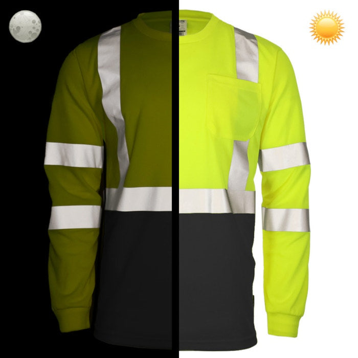 DOME75® DYNAMIC SERIES Hi-Vis ANSI Class 3 Black Bottom Viz-Dri Long Sleeve Safety Shirt - DSL1432