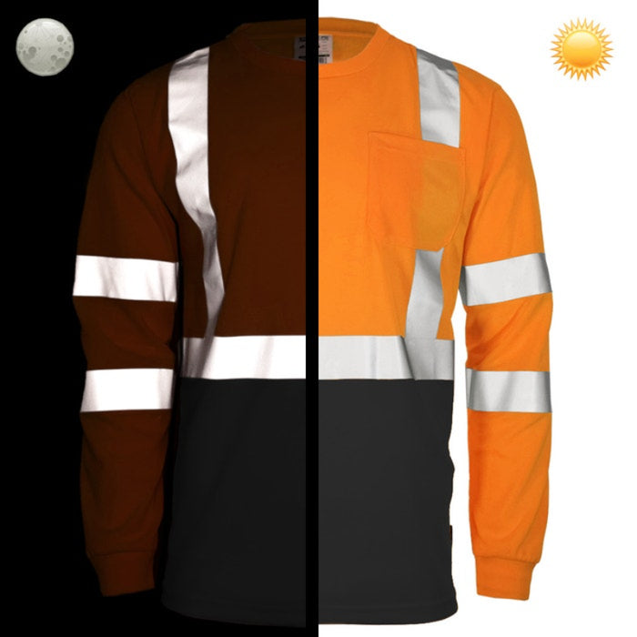 DOME75® DYNAMIC SERIES Hi-Vis ANSI Class 3 Black Bottom Viz-Dri Long Sleeve Safety Shirt - DSL1432