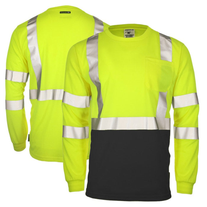 DOME75® DYNAMIC SERIES Hi-Vis ANSI Class 3 Black Bottom Viz-Dri Long Sleeve Safety Shirt - DSL1432