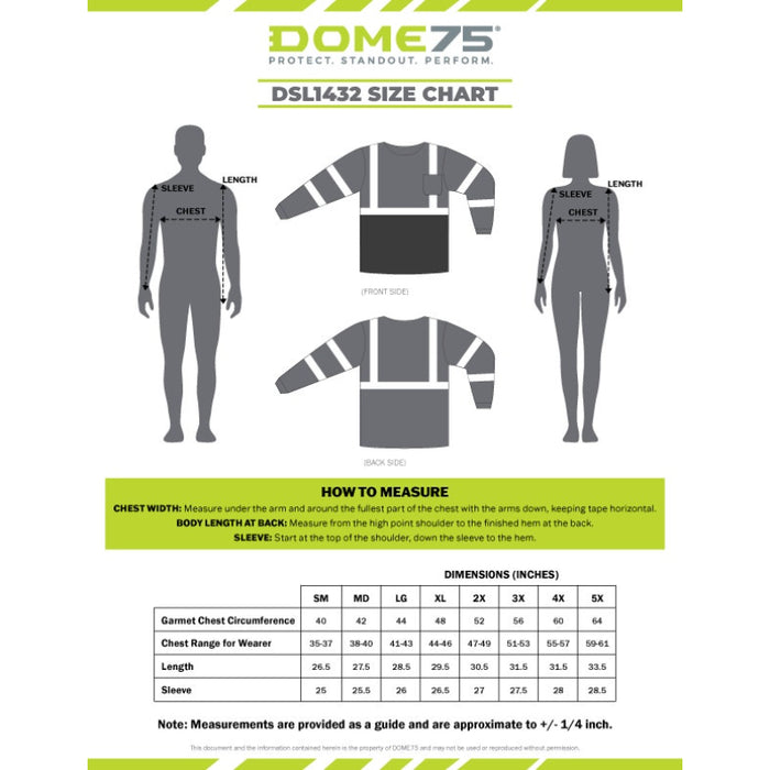 DOME75® DYNAMIC SERIES Hi-Vis ANSI Class 3 Black Bottom Viz-Dri Long Sleeve Safety Shirt - DSL1432