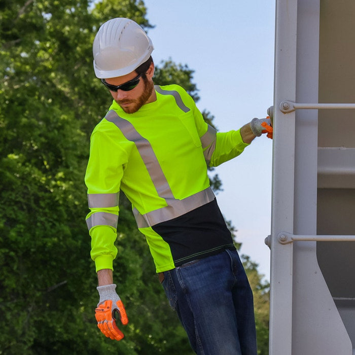 DOME75® DYNAMIC SERIES Hi-Vis ANSI Class 3 Black Bottom Viz-Dri Long Sleeve Safety Shirt - DSL1432