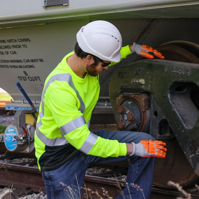 DOME75® DYNAMIC SERIES Hi-Vis ANSI Class 3 Black Bottom Viz-Dri Long Sleeve Safety Shirt - DSL1432