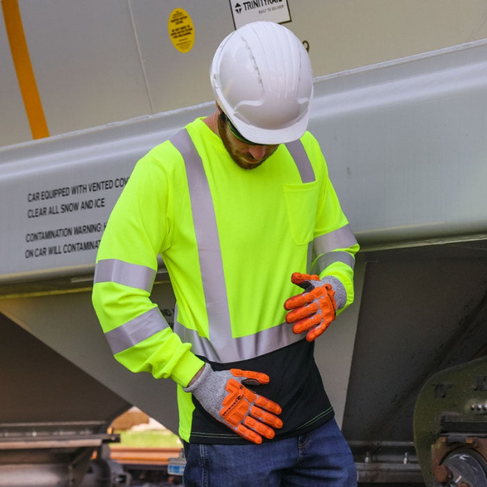 DOME75® DYNAMIC SERIES Hi-Vis ANSI Class 3 Black Bottom Viz-Dri Long Sleeve Safety Shirt - DSL1432