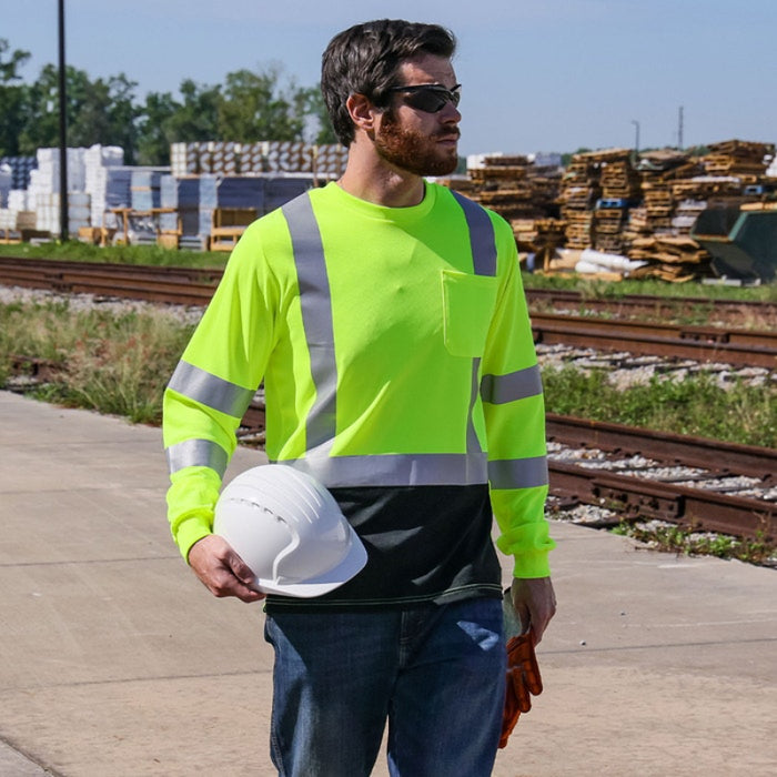 DOME75® DYNAMIC SERIES Hi-Vis ANSI Class 3 Black Bottom Viz-Dri Long Sleeve Safety Shirt - DSL1432