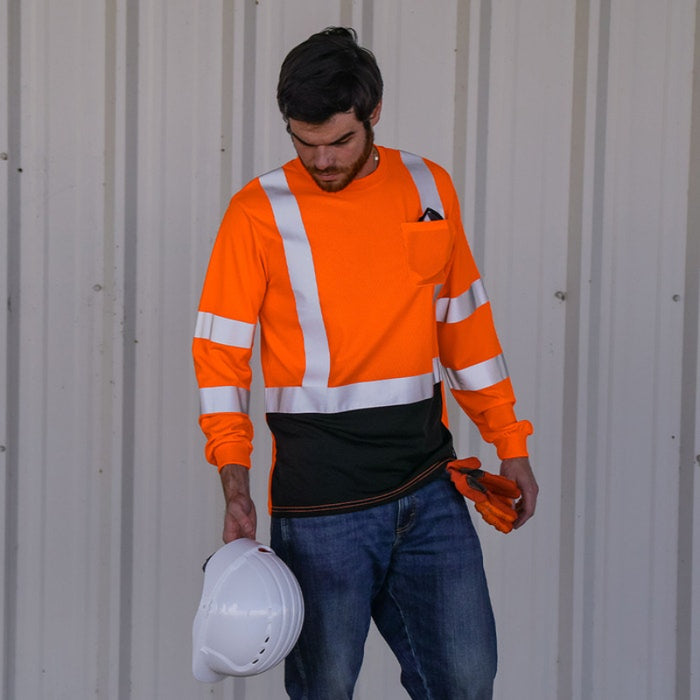 DOME75® DYNAMIC SERIES Hi-Vis ANSI Class 3 Black Bottom Viz-Dri Long Sleeve Safety Shirt - DSL1432