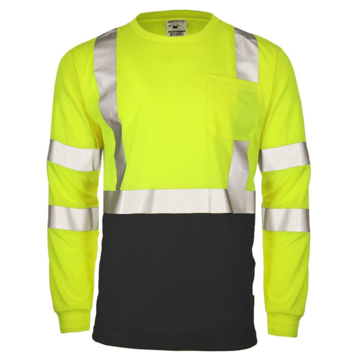 DOME75® DYNAMIC SERIES Hi-Vis ANSI Class 3 Black Bottom Viz-Dri Long Sleeve Safety Shirt - DSL1432