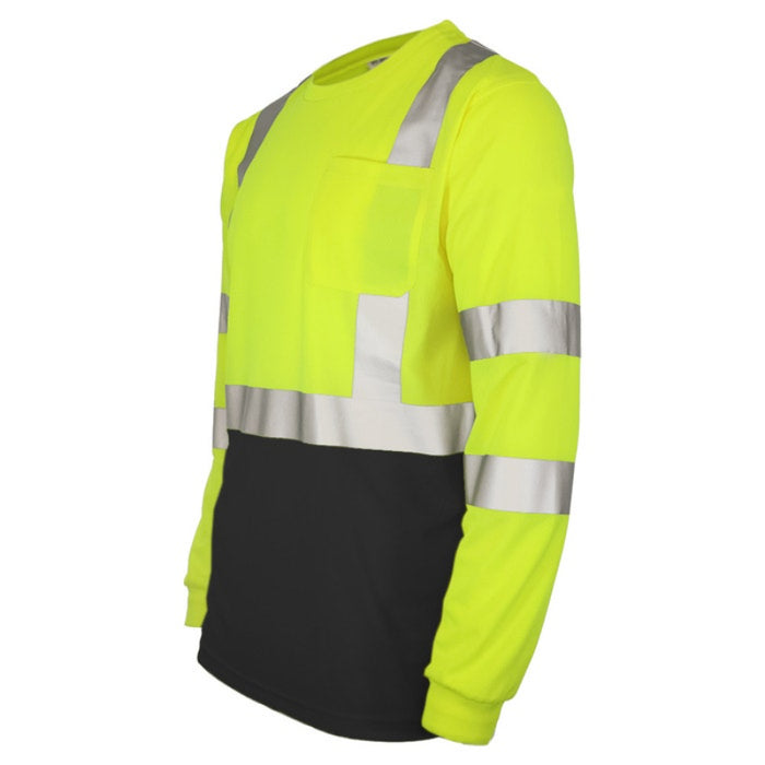 DOME75® DYNAMIC SERIES Hi-Vis ANSI Class 3 Black Bottom Viz-Dri Long Sleeve Safety Shirt - DSL1432