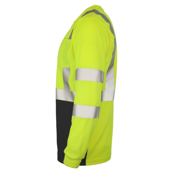 DOME75® DYNAMIC SERIES Hi-Vis ANSI Class 3 Black Bottom Viz-Dri Long Sleeve Safety Shirt - DSL1432