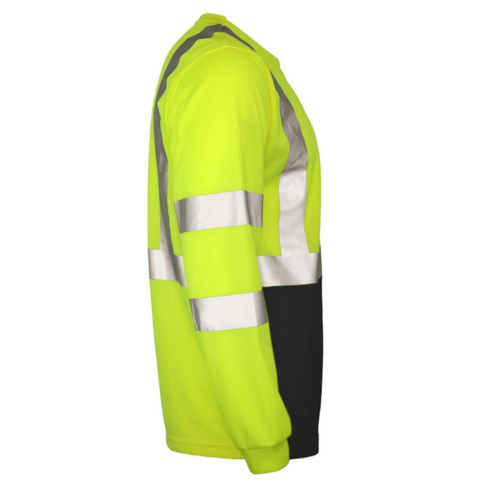 DOME75® DYNAMIC SERIES Hi-Vis ANSI Class 3 Black Bottom Viz-Dri Long Sleeve Safety Shirt - DSL1432
