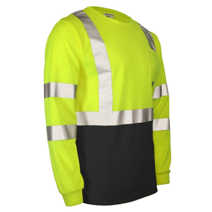 DOME75® DYNAMIC SERIES Hi-Vis ANSI Class 3 Black Bottom Viz-Dri Long Sleeve Safety Shirt - DSL1432