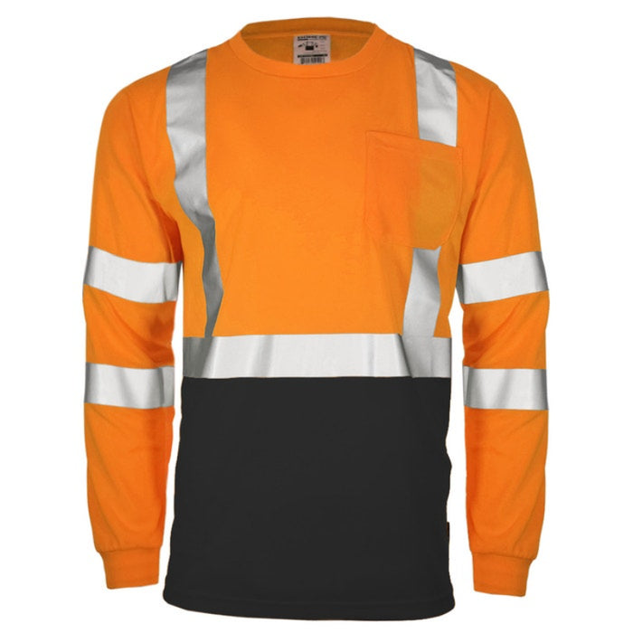 DOME75® DYNAMIC SERIES Hi-Vis ANSI Class 3 Black Bottom Viz-Dri Long Sleeve Safety Shirt - DSL1432