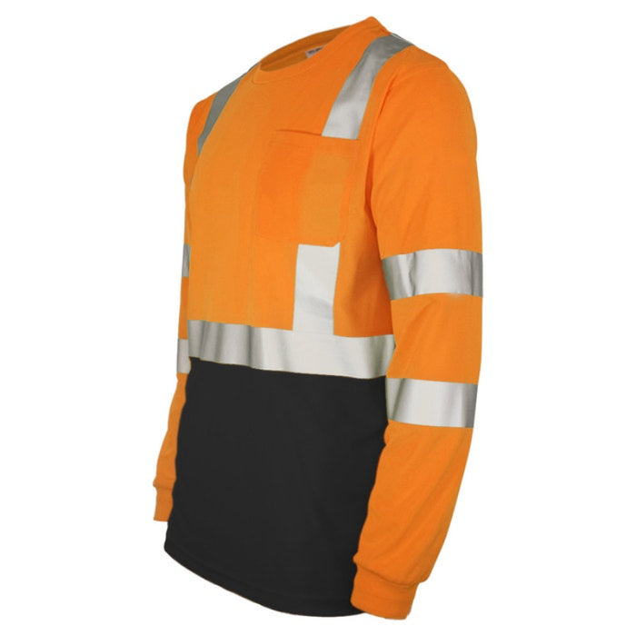 DOME75® DYNAMIC SERIES Hi-Vis ANSI Class 3 Black Bottom Viz-Dri Long Sleeve Safety Shirt - DSL1432