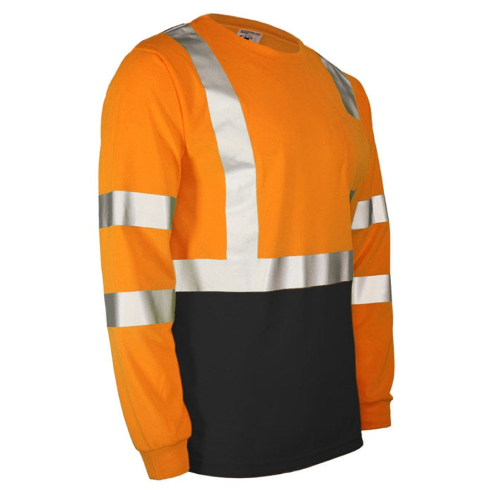DOME75® DYNAMIC SERIES Hi-Vis ANSI Class 3 Black Bottom Viz-Dri Long Sleeve Safety Shirt - DSL1432