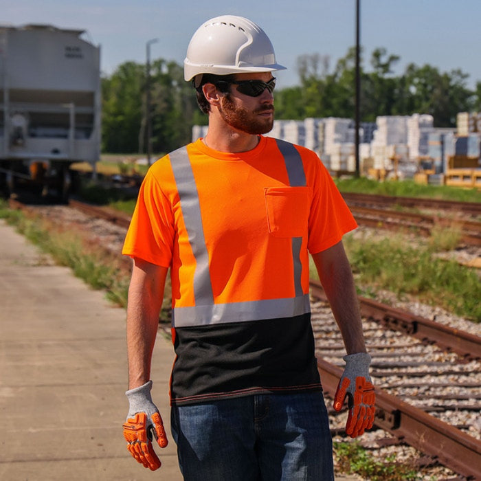 DOME75® DYNAMIC SERIES Hi-Vis ANSI Class 2 Black Bottom Viz-Dri Safety T-Shirt - DSS1422