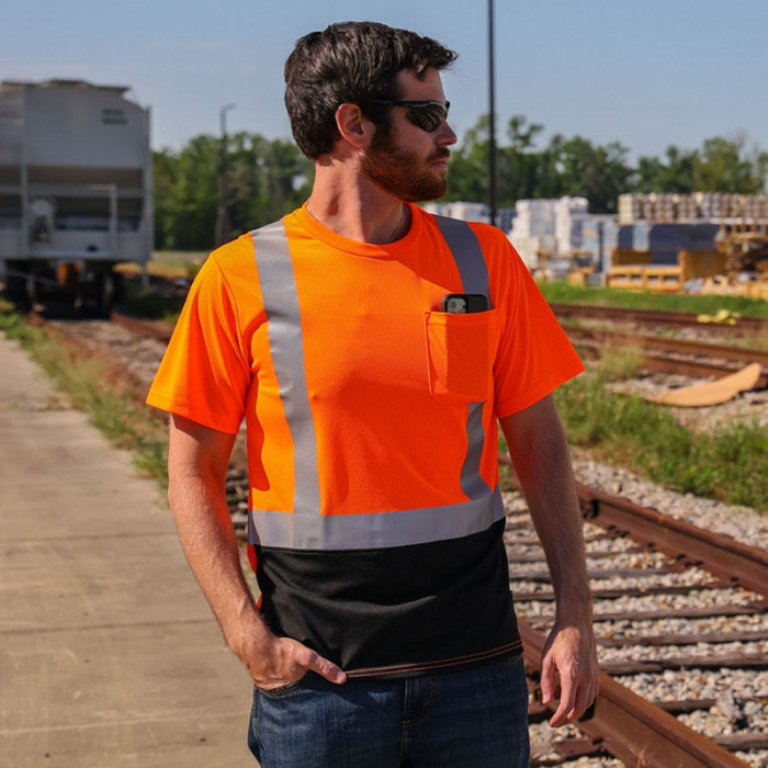 DOME75® DYNAMIC SERIES Hi-Vis ANSI Class 2 Black Bottom Viz-Dri Safety T-Shirt - DSS1422