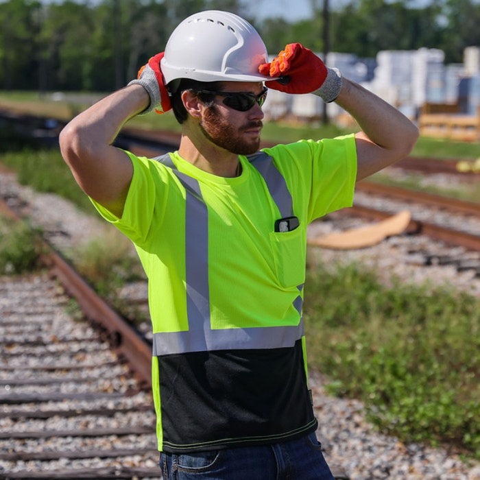 DOME75® DYNAMIC SERIES Hi-Vis ANSI Class 2 Black Bottom Viz-Dri Safety T-Shirt - DSS1422