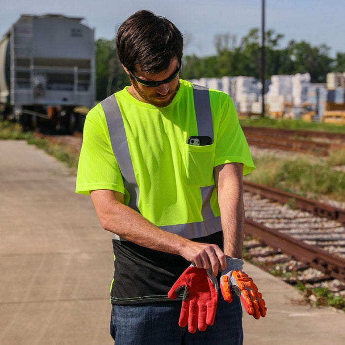 DOME75® DYNAMIC SERIES Hi-Vis ANSI Class 2 Black Bottom Viz-Dri Safety T-Shirt - DSS1422