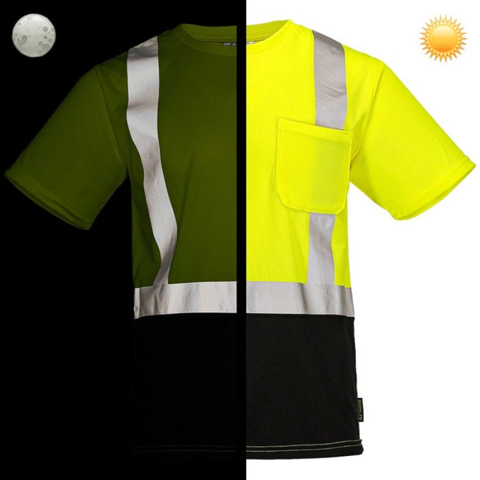 DOME75® DYNAMIC SERIES Hi-Vis ANSI Class 2 Black Bottom Viz-Dri Safety T-Shirt - DSS1422