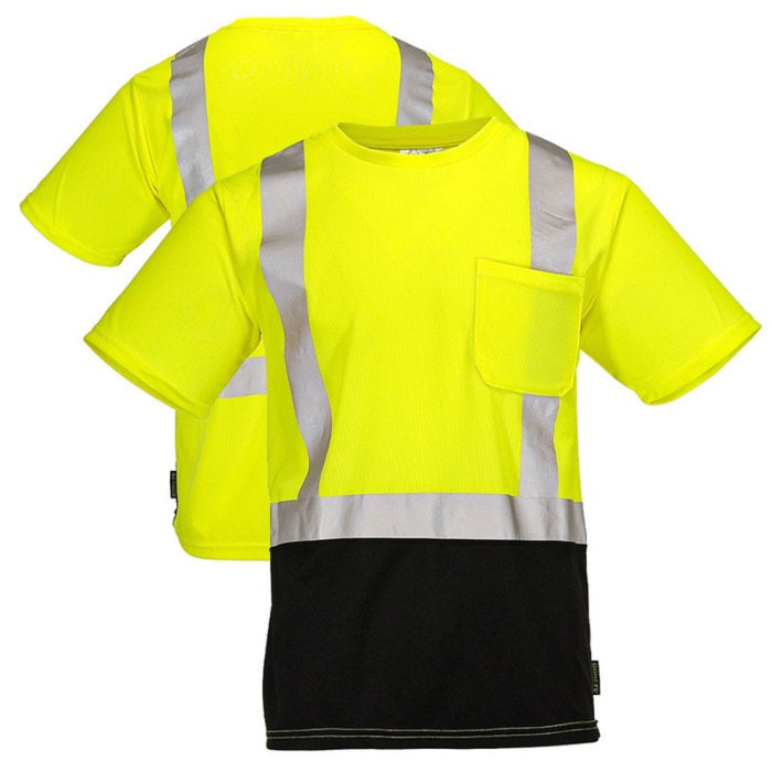 DOME75® DYNAMIC SERIES Hi-Vis ANSI Class 2 Black Bottom Viz-Dri Safety T-Shirt - DSS1422