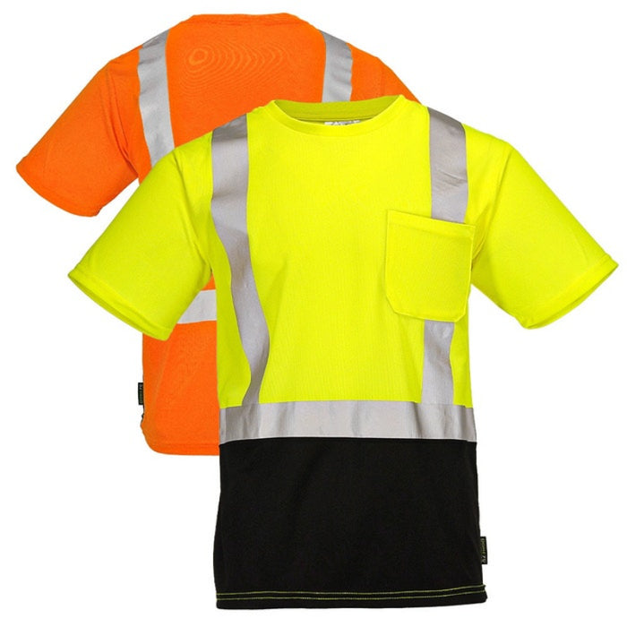 DOME75® DYNAMIC SERIES Hi-Vis ANSI Class 2 Black Bottom Viz-Dri Safety T-Shirt - DSS1422