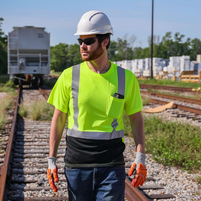 DOME75® DYNAMIC SERIES Hi-Vis ANSI Class 2 Black Bottom Viz-Dri Safety T-Shirt - DSS1422