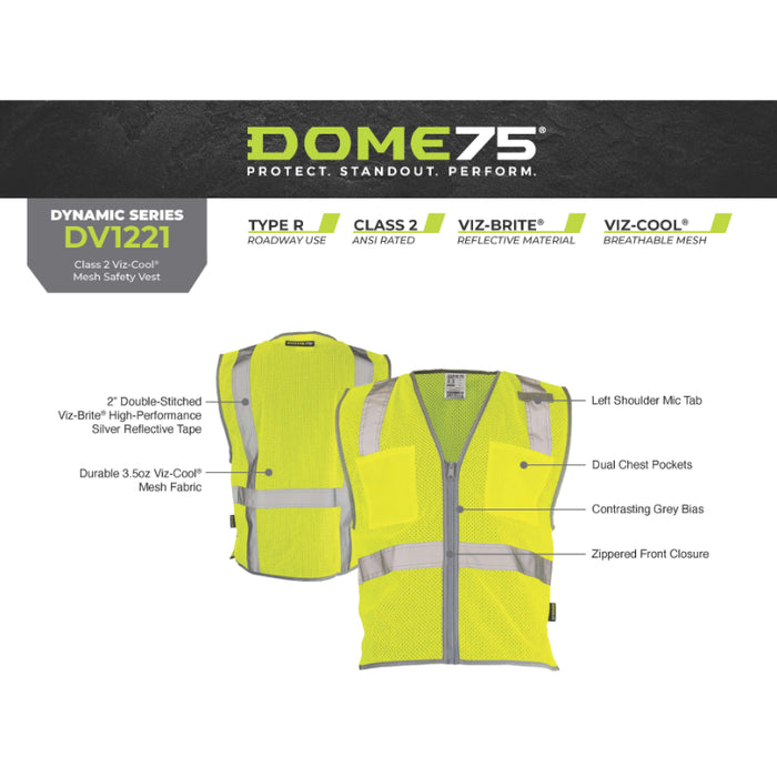 DOME75® DYNAMIC SERIES Hi-Vis ANSI Class 2 Viz-Cool Mesh Safety Vest - DV1221