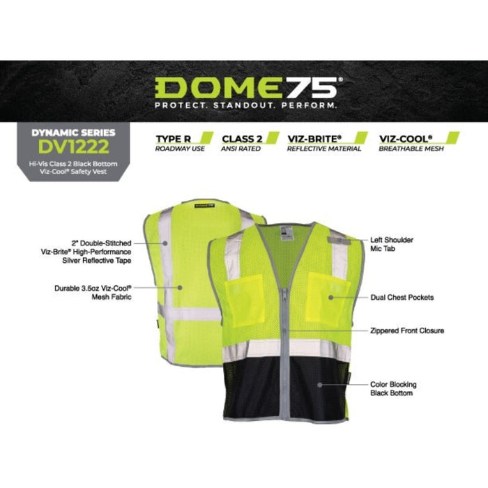 DOME75® DYNAMIC SERIES Hi-Vis ANSI Class 2 Black Bottom Viz-Cool Safety Vest - DV1222