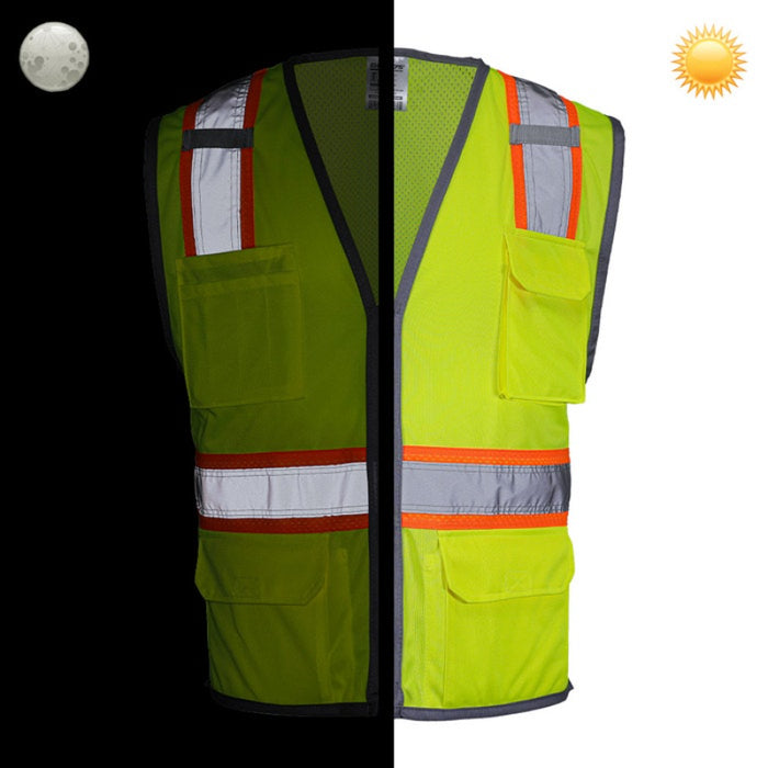 DOME75® DYNAMIC SERIES ANSI Class 2 Solid Front/Mesh Back Hi-Vis Contrast Safety Vest - DV2123S