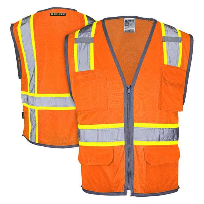 DOME75® DYNAMIC SERIES ANSI Class 2 Solid Front/Mesh Back Hi-Vis Contrast Safety Vest - DV2123S