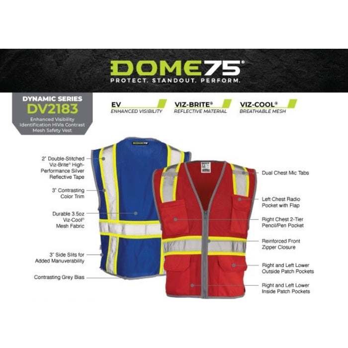 DOME75® DYNAMIC SERIES Enhanced Visibility Identification Hi-Vis Contrast Mesh Safety Vest - DV2183