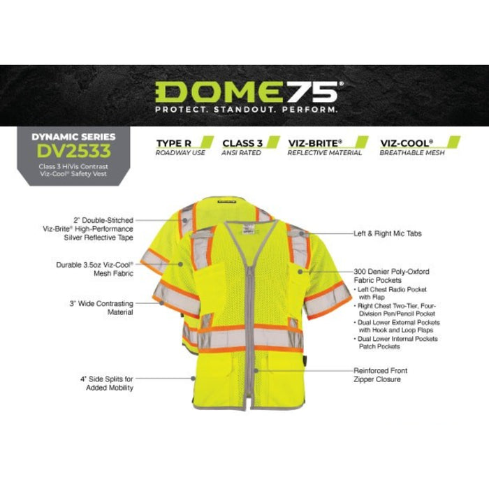 DOME75® DYNAMIC SERIES ANSI Class 3 Hi-Vis Contrast Viz-Cool Safety Vest - DV2533