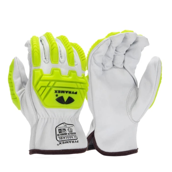 Pyramex Hi-Vis Premium Goat Skin Impact Level 2 Work Gloves - GL3001KB