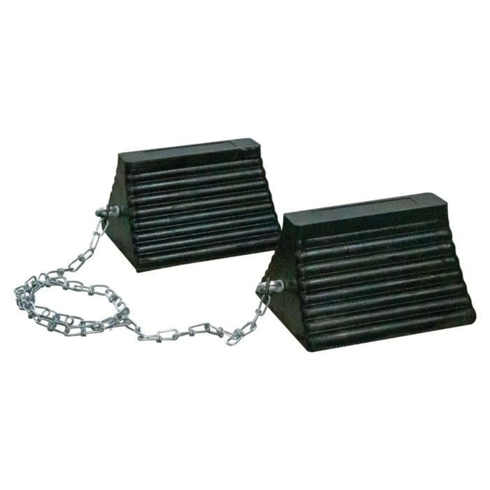 General-Purpose 10" Rubber Wheel Chocks Cored Bottom - Chained Pair - RC815-CP