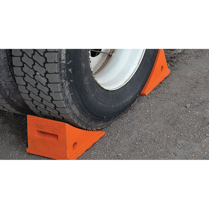 General-Purpose Utility Wheel Chock - Roped Pair - 46" Max Tire Diameter - 50,000 Lbs Capacity