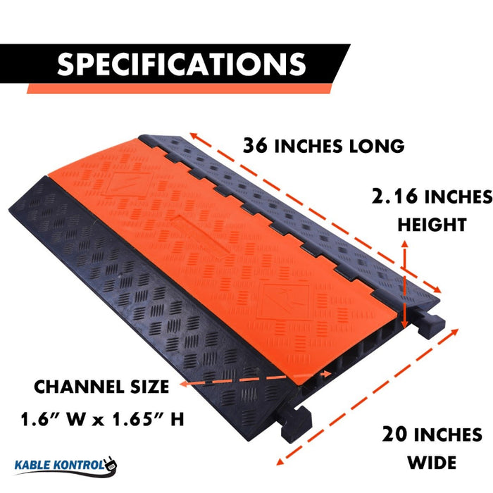 ATLAS Extra Heavy Duty Polyurethane Cable Protector Ramp - 5 Channels - Orange/Black - CP9984