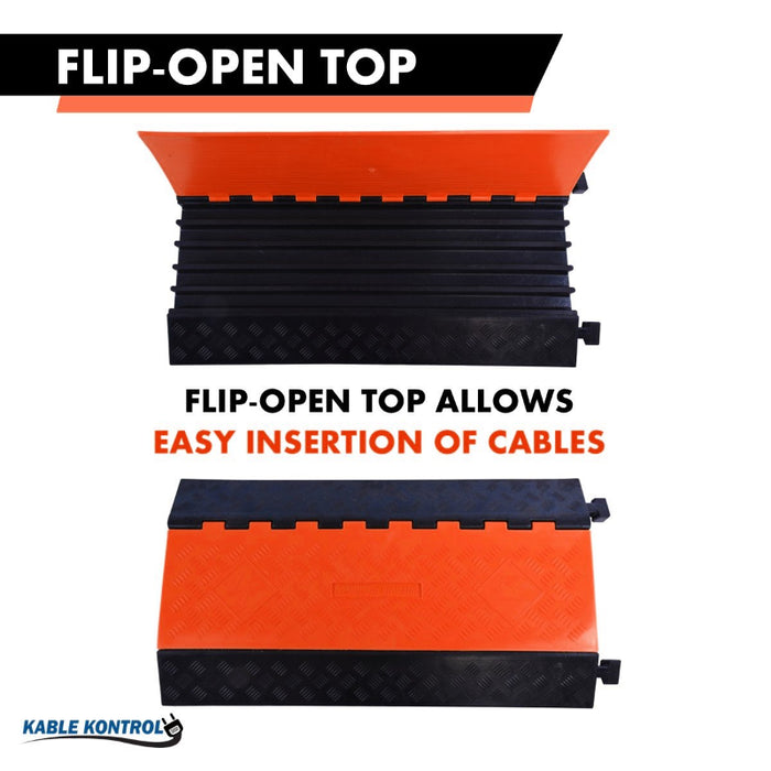 ATLAS Extra Heavy Duty Polyurethane Cable Protector Ramp - 5 Channels - Orange/Black - CP9984