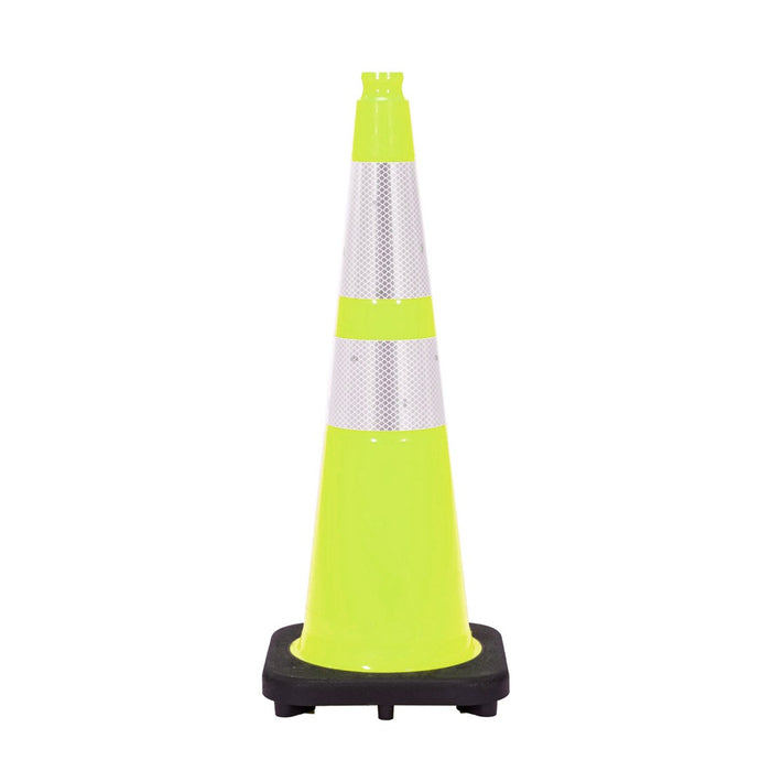 28" Traffic Cone - 7 Lbs - Safety Lime - 6" + 4" Inch Hi Intensity Reflective Collars