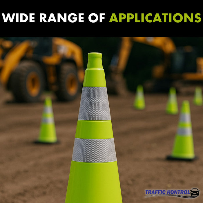 28" Traffic Cone - 7 Lbs - Safety Lime - 6" + 4" Inch Hi Intensity Reflective Collars