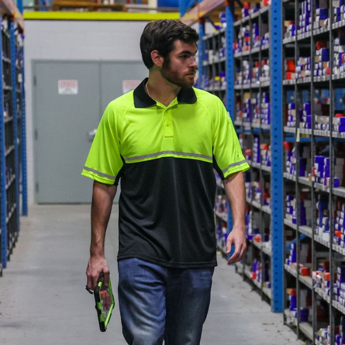DOME75® OMNI SERIES Enhanced Visibility Lightweight Snag-Proof Black Bottom Safety Polo - OSP4742